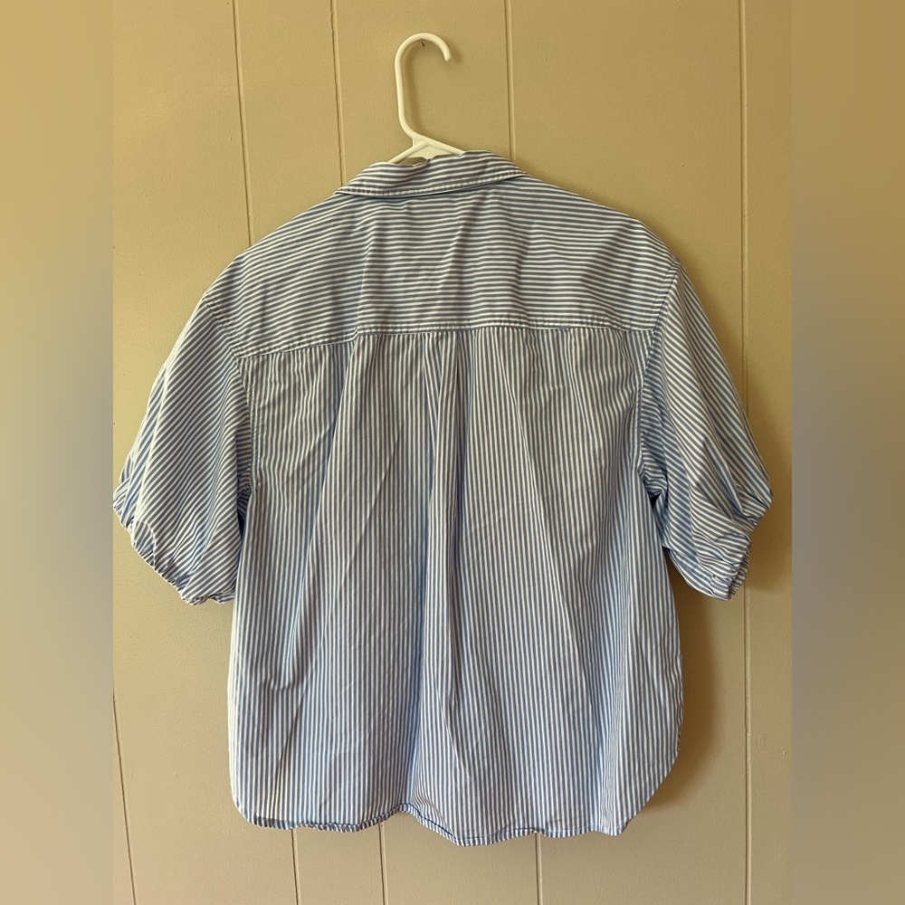J. Crew Blue & White striped blouse. L. XL. Button Down Shirt. Size 14. - Picture 12 of 14